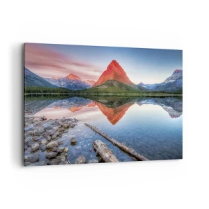 Impression sur toile - Image sur toile - Une montagne se reflétant dans un lac au coucher du soleil - 100x70cm - Chaleur et fraicheur - Décoration murale moderne pour le salon et la chambre ARTTOR