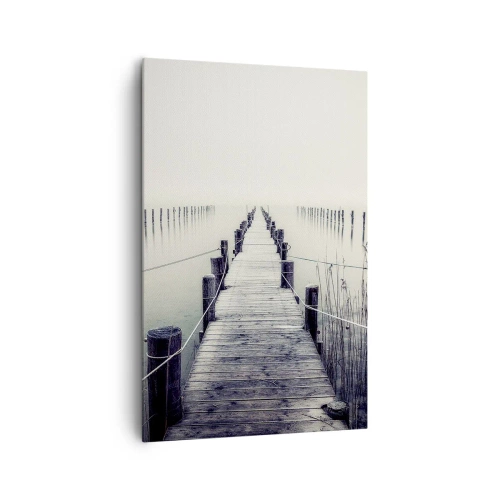 Impression sur toile - Image sur toile - Un pont en bois menant à un espace brumeux - 80x120cm - Plongez dans la paix - Décoration murale moderne pour le salon et la chambre ARTTOR