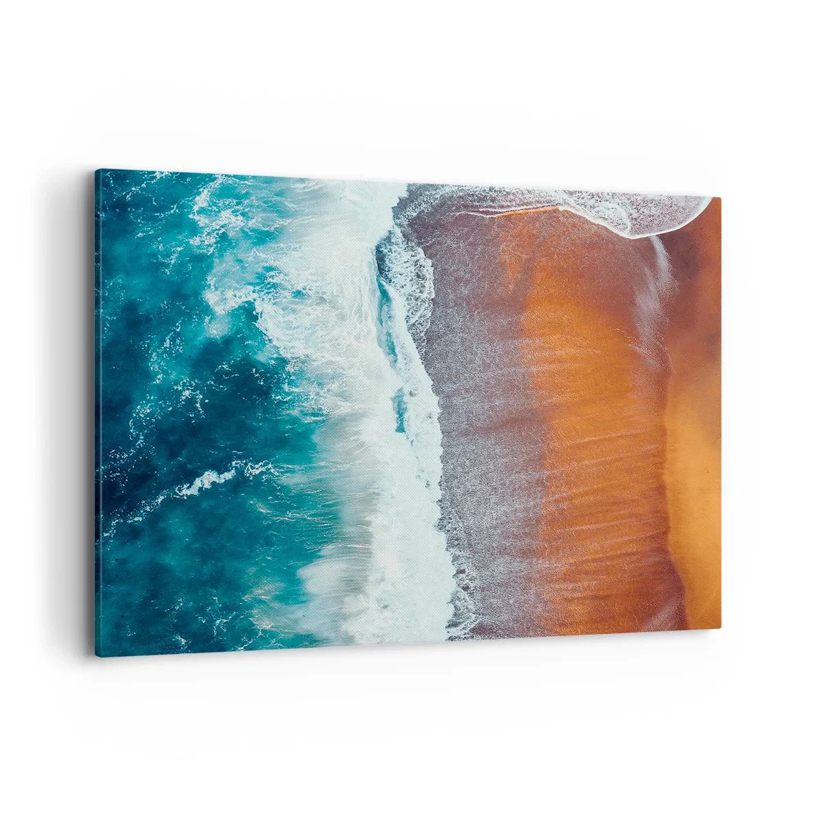 Impression sur toile - Image sur toile - Une vue des vagues de l'océan s'écrasant sur la plage dorée - 100x70cm - Caresse de l'océan - Décoration murale moderne pour le salon et la chambre ARTTOR