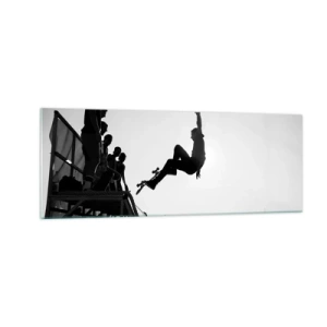 Impression sur verre - Image sur verre - Scène de skateboard en noir et blanc sur une rampe - 140x50cm - Héros et spectateurs - Décoration murale moderne pour le salon et la chambre ARTTOR