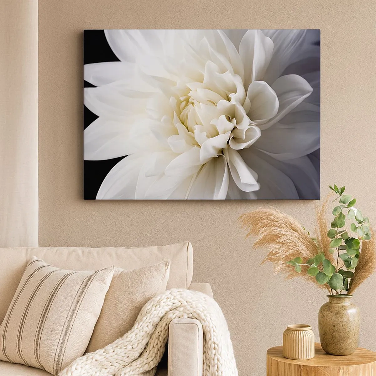 Impression sur toile - Image sur toile - Une délicate fleur blanche sur fond noir dans une composition élégante - 70x50cm - Le matin de la jeune mariéé - Décoration murale moderne pour le salon et la chambre ARTTOR