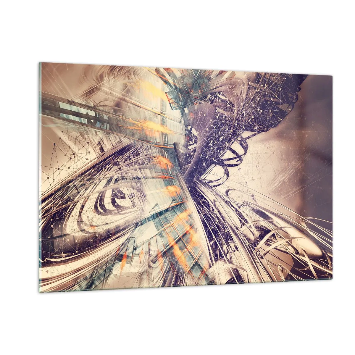 Impression sur verre - Image sur verre - Composition abstraite avec des lignes et des couleurs dynamiques - 120x80cm - En grande hâte - Décoration murale moderne pour le salon et la chambre ARTTOR