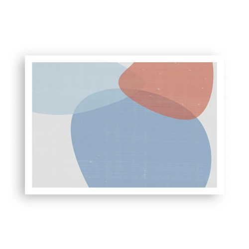Affiche - Poster - Une composition abstraite dans des tons pastel de bleu et de rose avec des formes organiques. - 100x70cm - Relations pastel - Décoration murale moderne pour le salon et la chambre ARTTOR
