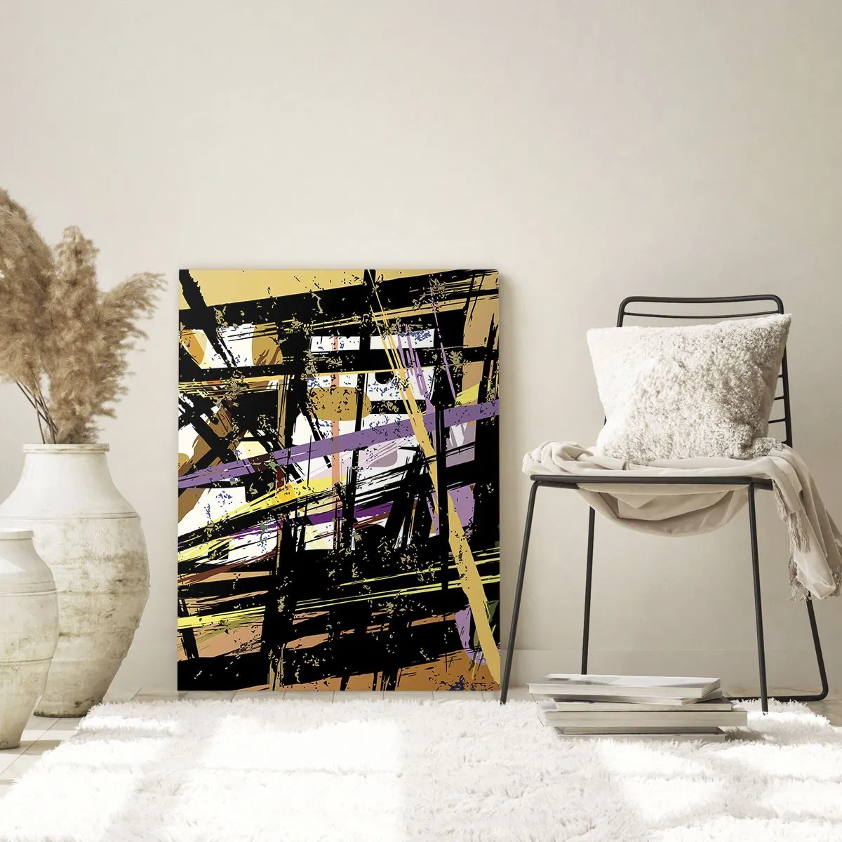 Impression sur verre - Image sur verre - Lignes et formes abstraites sur fond beige - 80x120cm - Une coupe nette - Décoration murale moderne pour le salon et la chambre ARTTOR