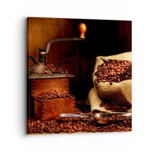 Impression sur toile - Image sur toile - Nature morte avec grains de café et moulin - 30x30 cm