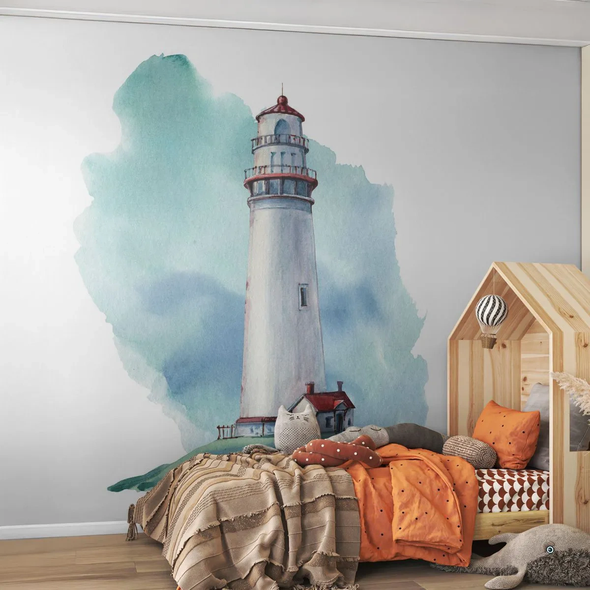 Papier Peint Photo Premium Sand - Illustration à l'aquarelle d'un phare contre le ciel - 100x70cm - La douce sœur du bleu - Décoration murale moderne pour le salon et la chambre ARTTOR