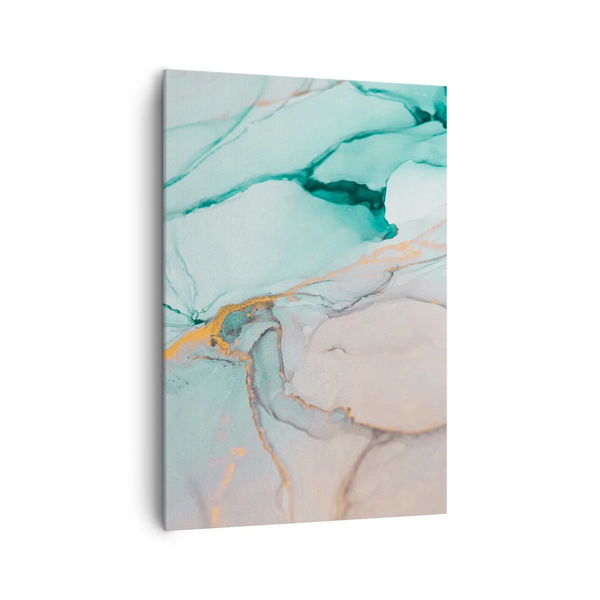 Impression sur toile - Image sur toile - Une composition abstraite dans des tons turquoise et or. - 70x100cm - Danse des formes et des couleurs - Décoration murale moderne pour le salon et la chambre ARTTOR