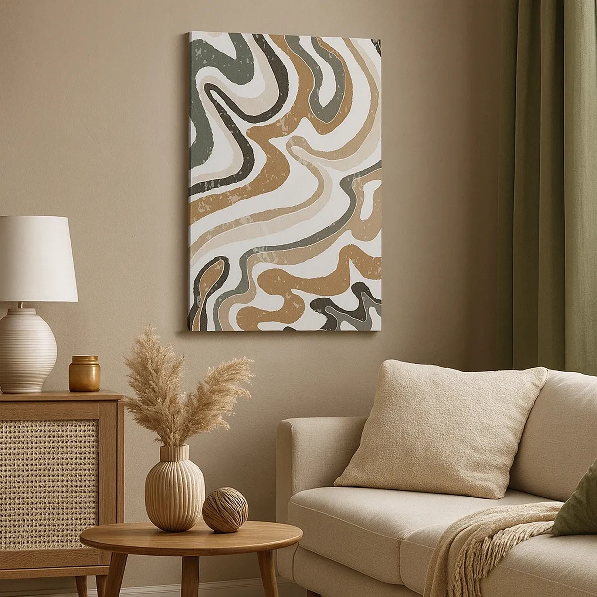 Impression sur toile - Image sur toile - Motifs terreux dans des tons de marron et de vert - 50x70cm - Méandres de couleurs de la terre - Décoration murale moderne pour le salon et la chambre ARTTOR