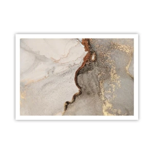 Affiche - Poster - Motif abstrait avec des nuances d'or et de gris - 100x70cm - Aux frontières des couleurs - Décoration murale moderne pour le salon et la chambre ARTTOR