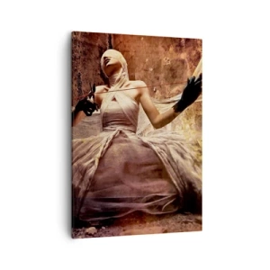 Impression sur toile - Image sur toile - Une femme en robe avec le visage couvert et des ciseaux dans les mains - 50x70cm - Déesse du destin - Décoration murale moderne pour le salon et la chambre ARTTOR