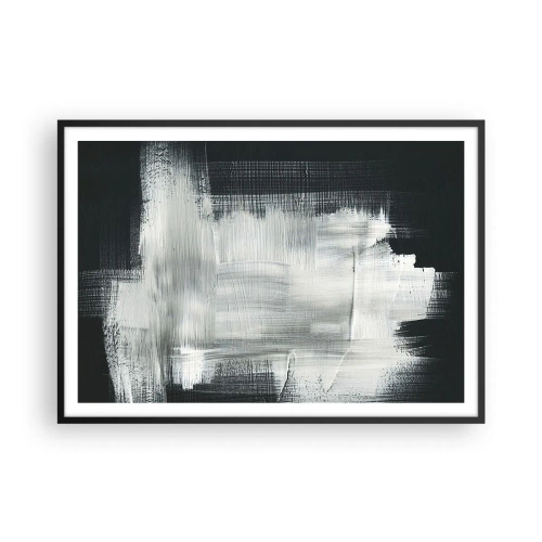 Affiche dans un cadre noir - Poster - Traits abstraits blancs sur fond sombre - 100x70cm - Tissé à la verticale et à l'horizontale - Décoration murale moderne pour le salon et la chambre ARTTOR