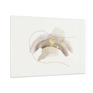 Impression sur verre - Image sur verre - Abstraction beige et or avec des lignes et des formes délicates - 100x70cm - rencontré dans l'espace - Décoration murale moderne pour le salon et la chambre ARTTOR