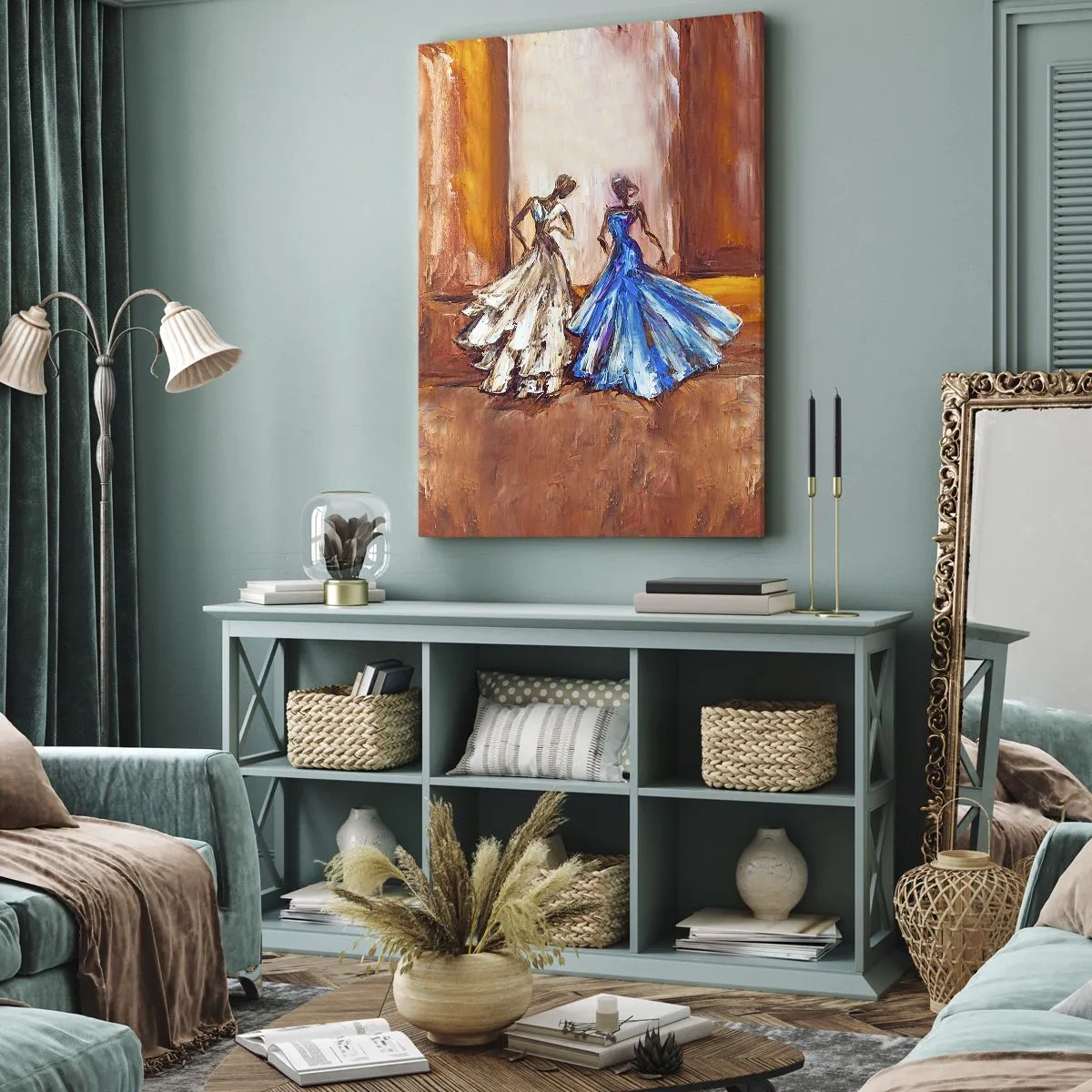 Impression sur toile - Image sur toile - Personnages en robes de soirée dans un style artistique - 70x100cm - Un duo reconnaissant - Décoration murale moderne pour le salon et la chambre ARTTOR