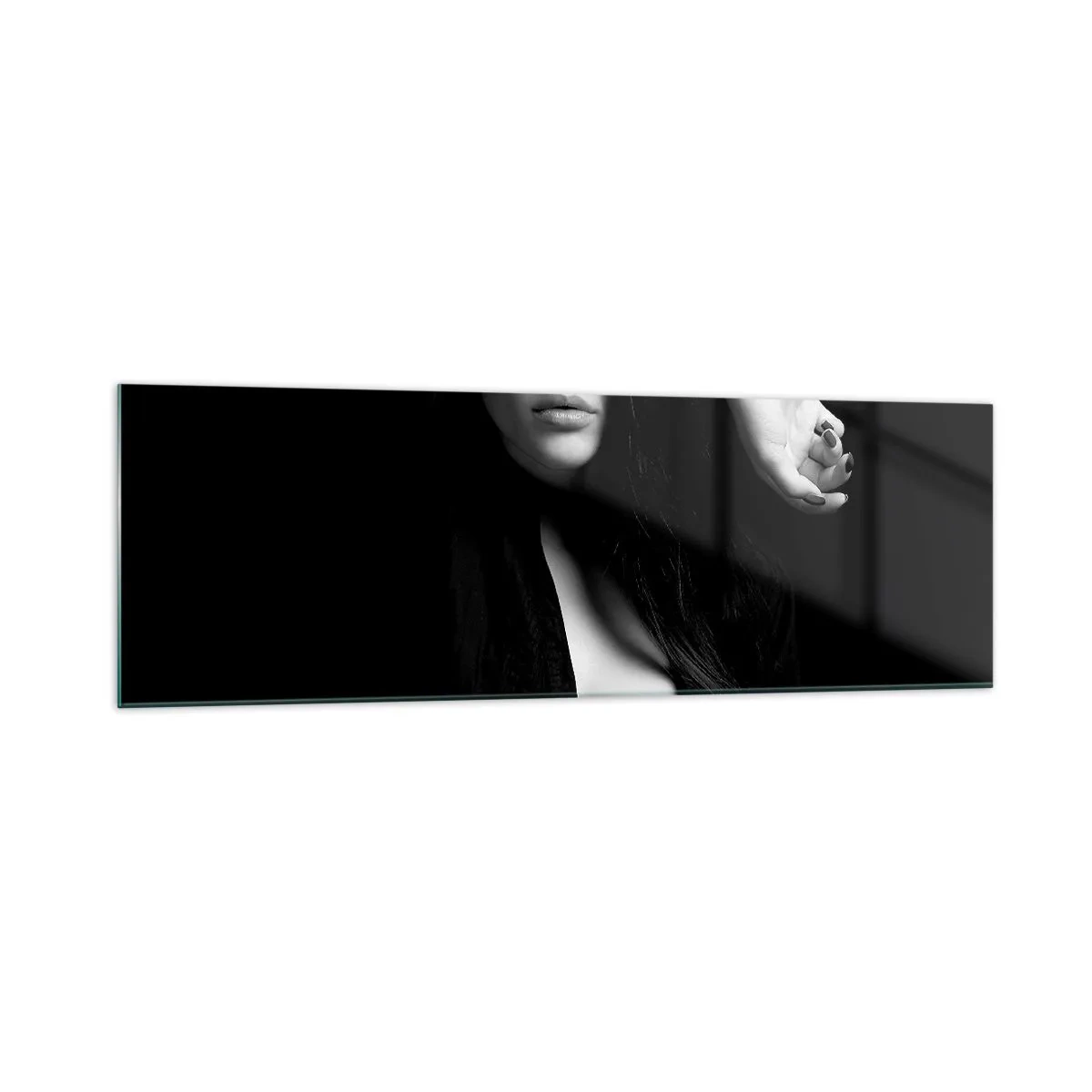 Impression sur verre - Image sur verre - Portrait élégant d'une femme en noir et blanc - 160x50cm - École de séduction - Décoration murale moderne pour le salon et la chambre ARTTOR