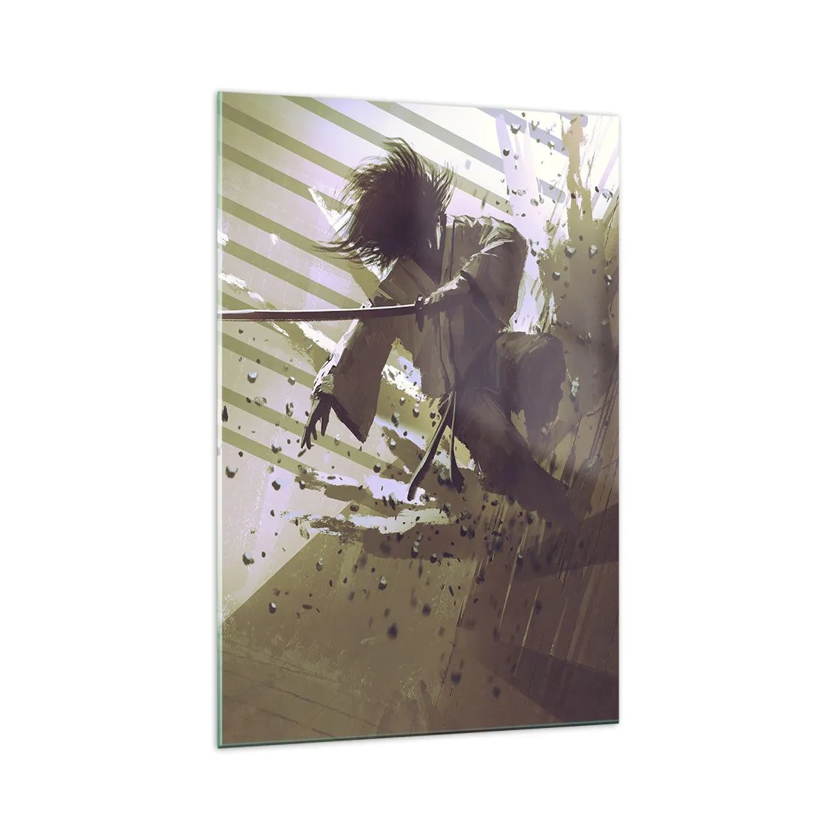 Impression sur verre - Image sur verre - Combat dynamique entre deux personnages dans un style futuriste - 70x100cm - Et tu peux être un samouraï - Décoration murale moderne pour le salon et la chambre ARTTOR