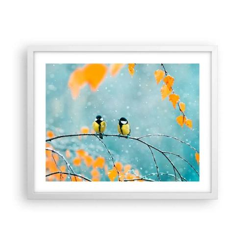 Affiche dans un cadre blanc - Poster - Potins d'oiseaux - 50x40 cm