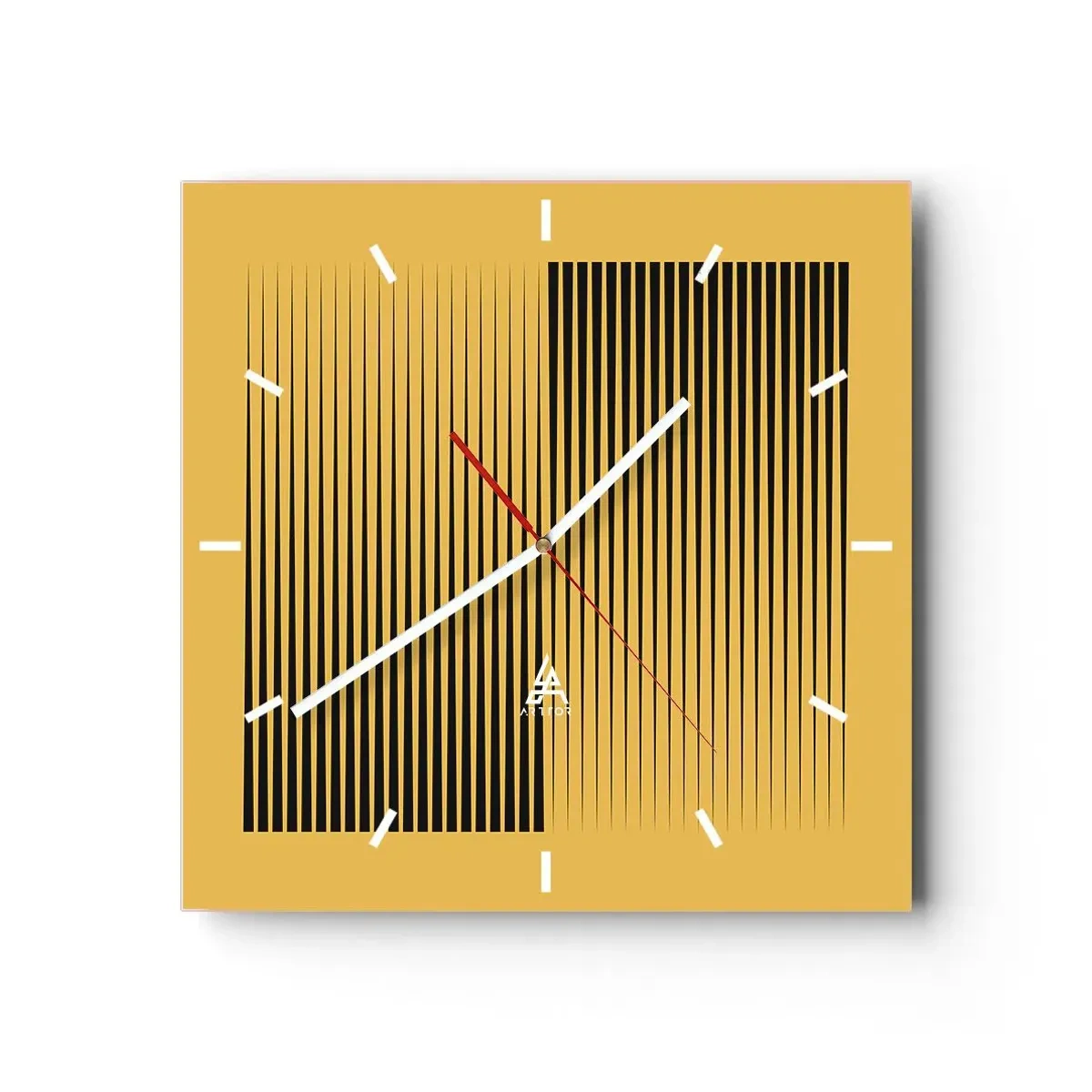 Horloge murale - Pendule murale - Lignes noires verticales sur fond jaune - 30x30cm - Cadre opposé - Décoration murale moderne pour le salon et la chambre ARTTOR