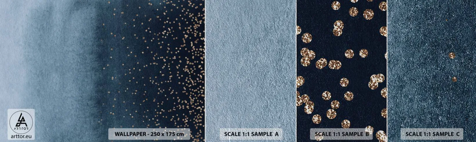 Échantillon de Papier Peint Premium Sand - Composition - phases bleues - Abstraction, Morceau, Conception - 100x30 cm