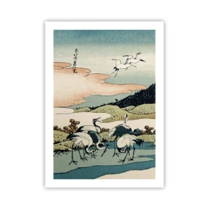 Affiche - Poster - Œuvre d'art traditionnelle japonaise représentant des grues dans un paysage naturel - 50x70cm - Avec une âme japonnaise - Décoration murale moderne pour le salon et la chambre ARTTOR