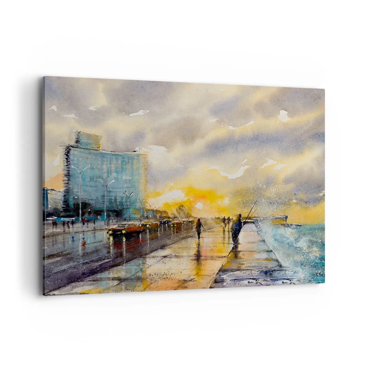Impression sur toile - Image sur toile - Une vue pittoresque de la promenade en bord de mer au coucher du soleil - 120x80cm - La vie sur le rivage - Décoration murale moderne pour le salon et la chambre ARTTOR