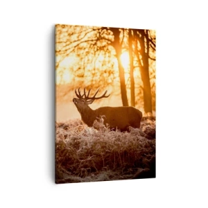 Impression sur toile - Image sur toile - Deux cerfs au coucher du soleil dans un paysage hivernal - 50x70cm - Le rêve d'un chasseur - Décoration murale moderne pour le salon et la chambre ARTTOR