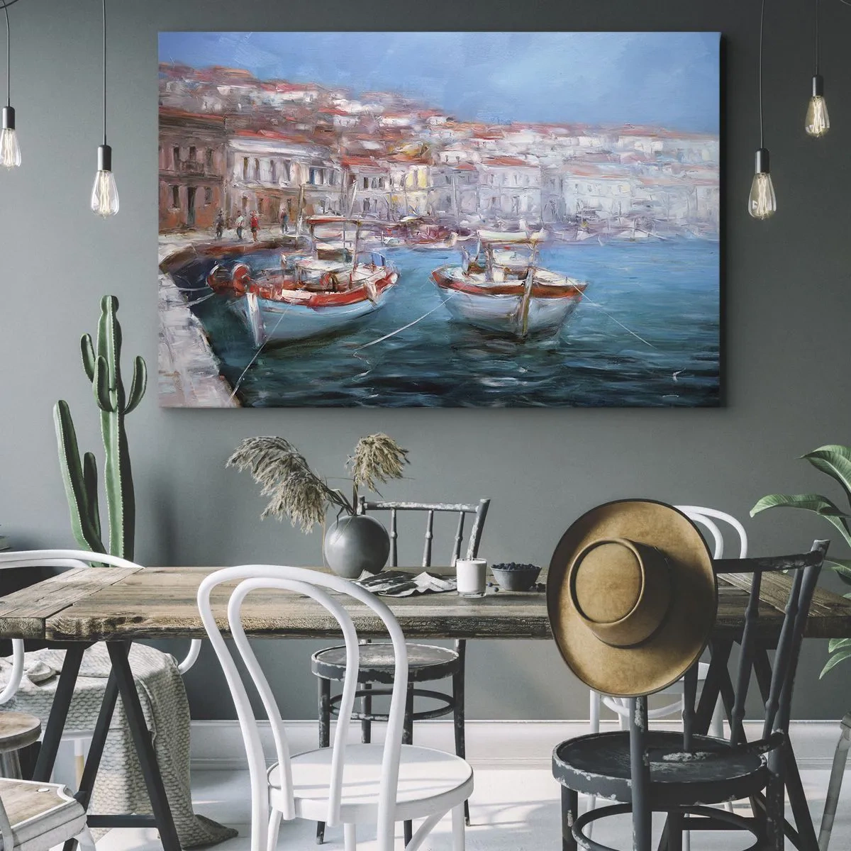 Impression sur toile - Image sur toile - Bateaux dans une baie italienne pittoresque - 100x70cm - Baie italienne - Décoration murale moderne pour le salon et la chambre ARTTOR