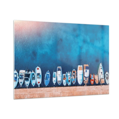 Impression sur verre - Image sur verre - Bateaux amarrés au rivage vus à vol d'oiseau - 100x70cm - En une seule fois - Décoration murale moderne pour le salon et la chambre ARTTOR
