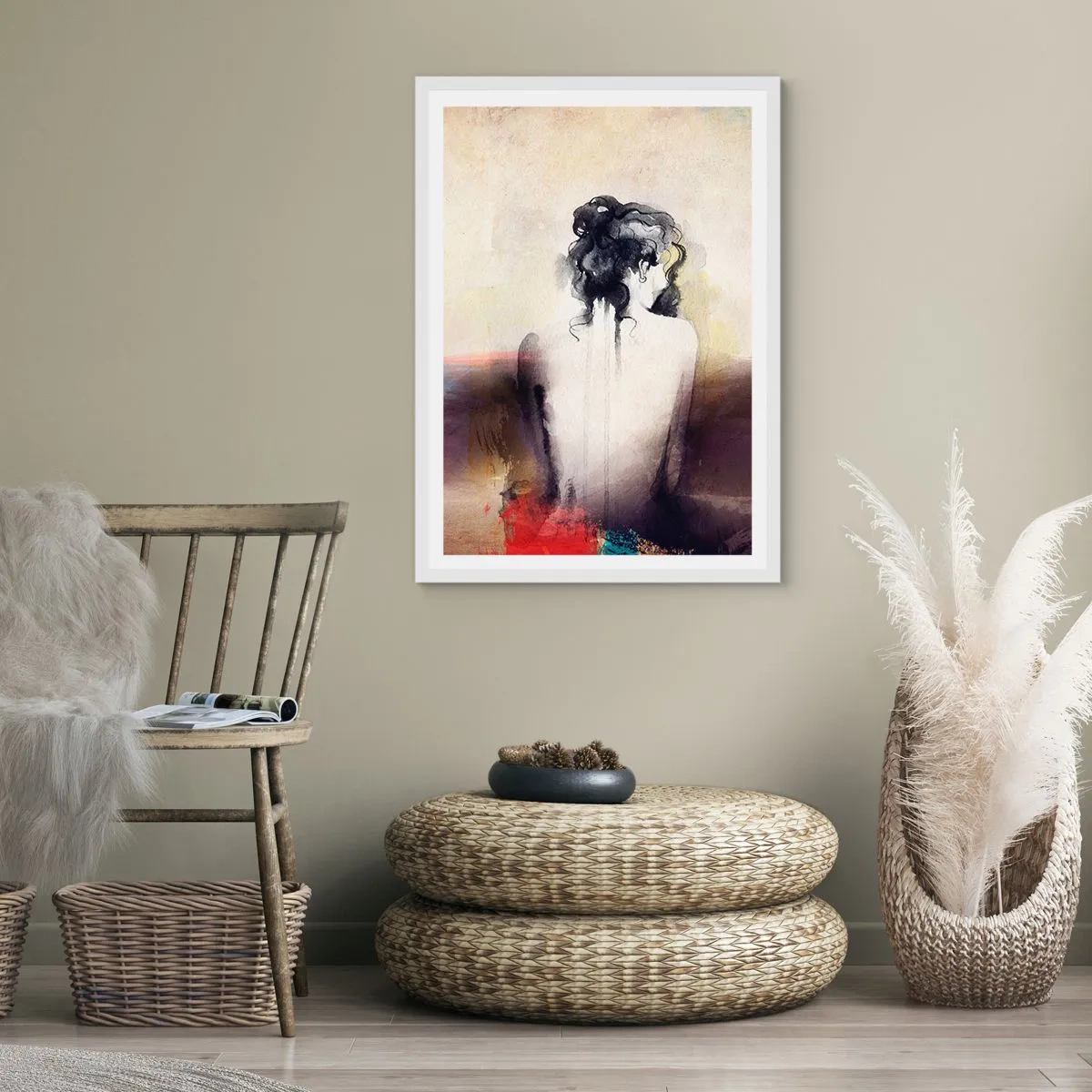 Affiche dans un cadre blanc - Poster - Lignes lisses, formes ovales - 70x100 cm