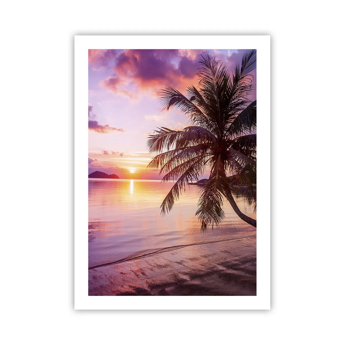 Affiche - Poster - Coucher de soleil tropical avec palmier sur la plage - 50x70cm - Le bonheur à l'horizon - Décoration murale moderne pour le salon et la chambre ARTTOR