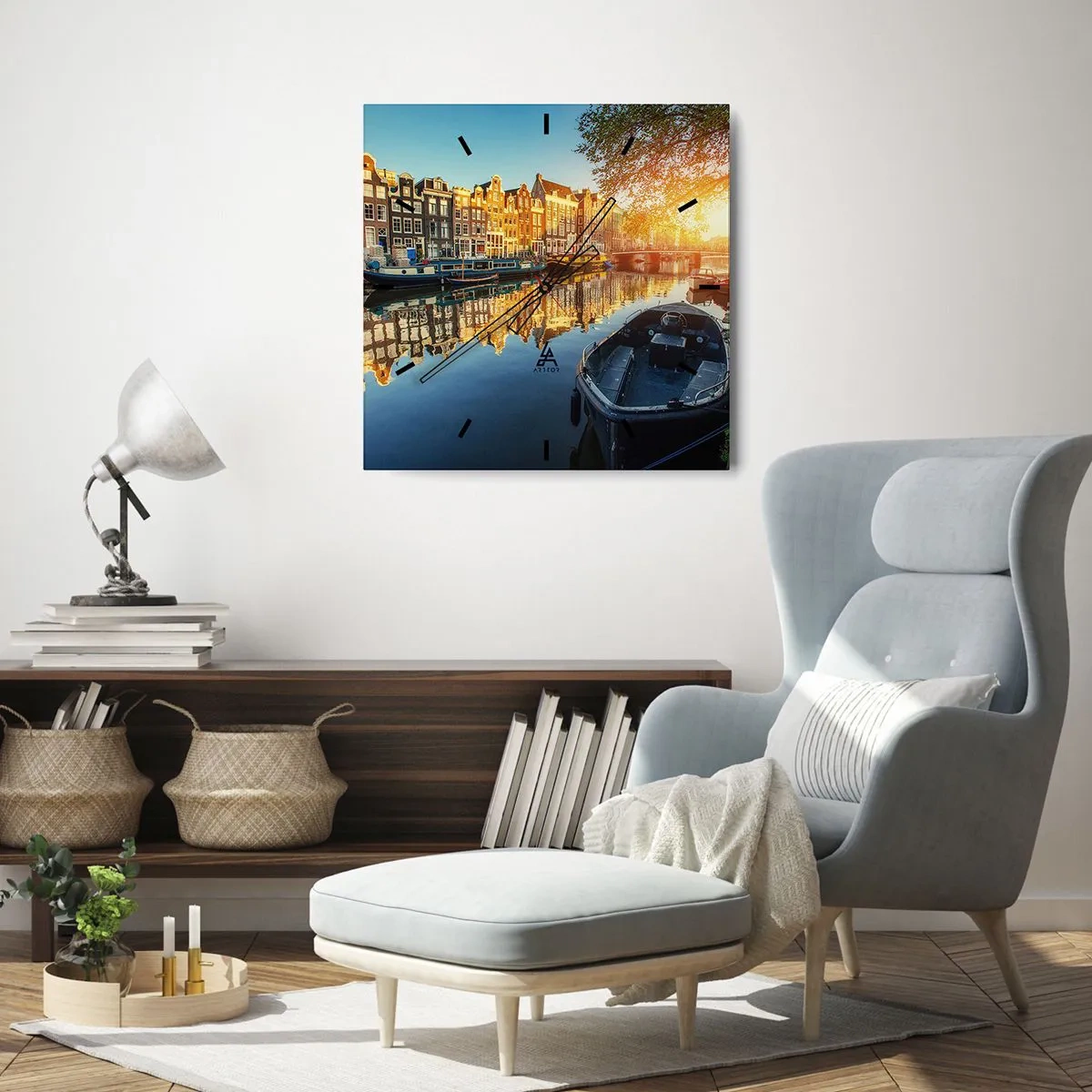 Horloge murale - Pendule murale - Début de journée à Amsterdam - 40x40 cm