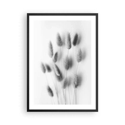 Affiche dans un cadre noir - Poster - Épis d'herbe duveteux noirs et blancs - 50x70cm - Son herbe duveteuse - Décoration murale moderne pour le salon et la chambre ARTTOR