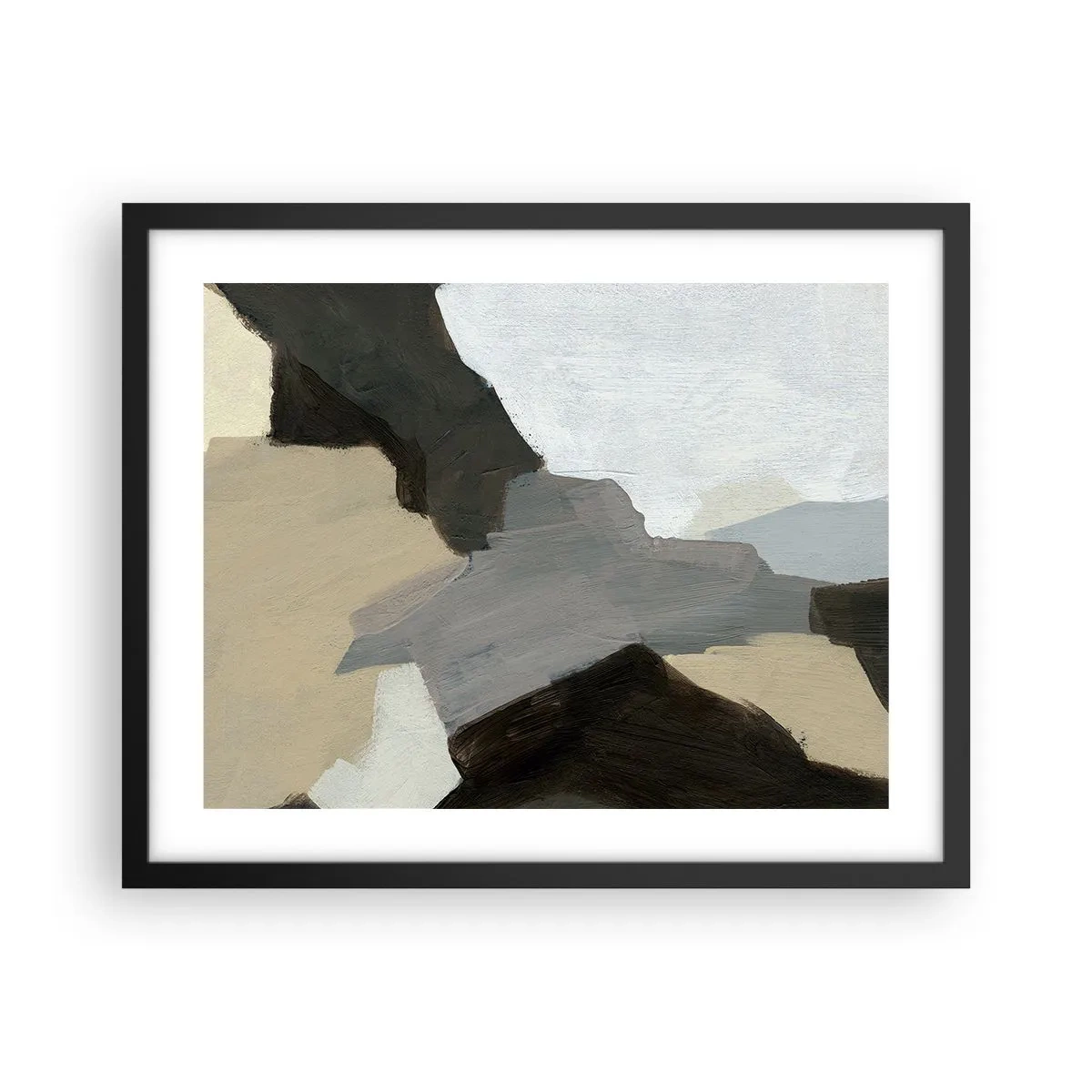 Affiche dans un cadre noir - Poster - Abstraction : le carrefour du gris - 50x40 cm