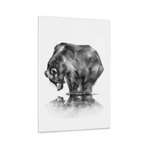 Impression sur verre - Image sur verre - Un dessin d'un ours dans un style minimaliste - 70x100cm - Ravi de rencontrer quelqu'un de proche - Décoration murale moderne pour le salon et la chambre ARTTOR
