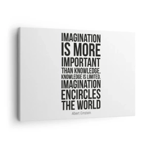 Impression sur toile - Image sur toile - Citation inspirante sur fond blanc en police noire - 70x50cm - Einstein sur le pouvoir de l'imagination - Décoration murale moderne pour le salon et la chambre ARTTOR