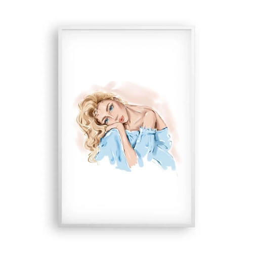 Affiche dans un cadre blanc - Poster - Rêveuse en bleu - 61x91 cm