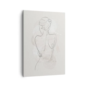 Impression sur toile - Image sur toile - Un croquis minimaliste d'une silhouette féminine sur un fond clair. - 50x70cm - Comme un instrument sensible - Décoration murale moderne pour le salon et la chambre ARTTOR