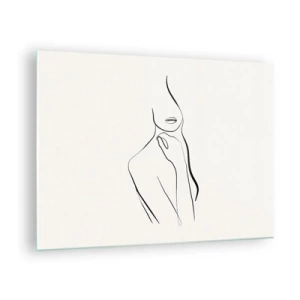 Impression sur verre - Image sur verre - Une ligne minimaliste montrant une silhouette féminine sur un fond clair - 70x50cm - Vague de mélancolie - Décoration murale moderne pour le salon et la chambre ARTTOR