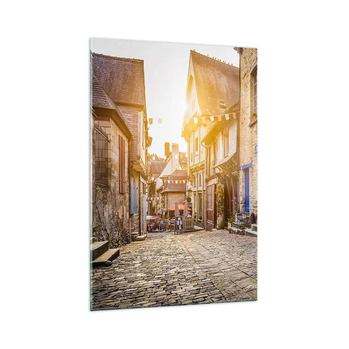 Impression sur verre - Image sur verre - Une charmante rue pavée au soleil - 70x100cm - Aux confins du monde - Décoration murale moderne pour le salon et la chambre ARTTOR