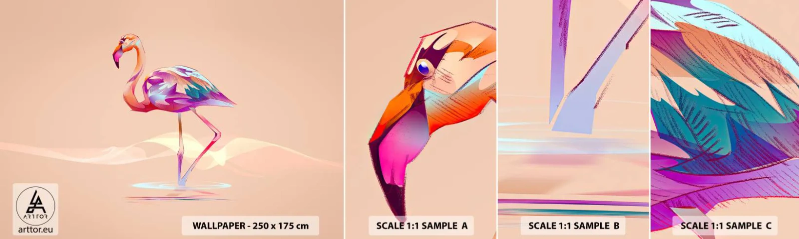 Échantillon De Papier Peint Standard Eco - L'oiseau des bonnes émotions - Flamant, Oiseau, Abstraction - 100x30 cm