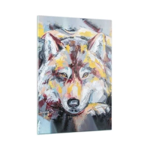 Impression sur verre - Image sur verre - Portrait coloré d'un loup dans le style expressionniste - 50x70cm - En paix au milieu des siens - Décoration murale moderne pour le salon et la chambre ARTTOR