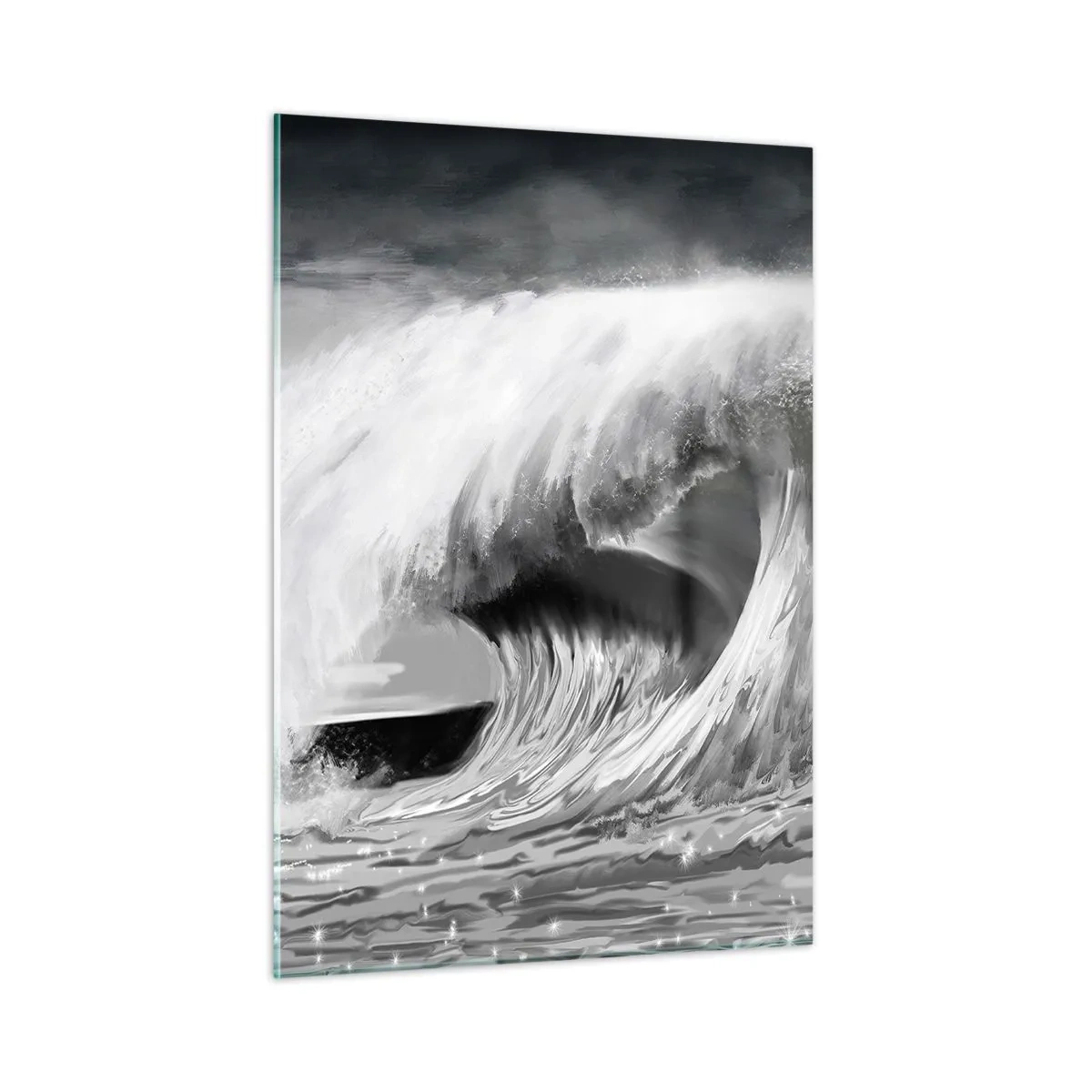Impression sur verre - Image sur verre - Une vague puissante capturée dans une esthétique en noir et blanc - 50x70cm - La colère de l'océan - Décoration murale moderne pour le salon et la chambre ARTTOR