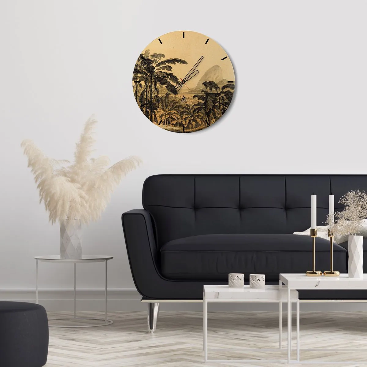 Horloge murale - Pendule murale - Des bananes et un paysage tropical rétro - 30x30cm - Dans un climat colonial - Décoration murale moderne pour le salon, la cuisine et la chambre ARTTOR