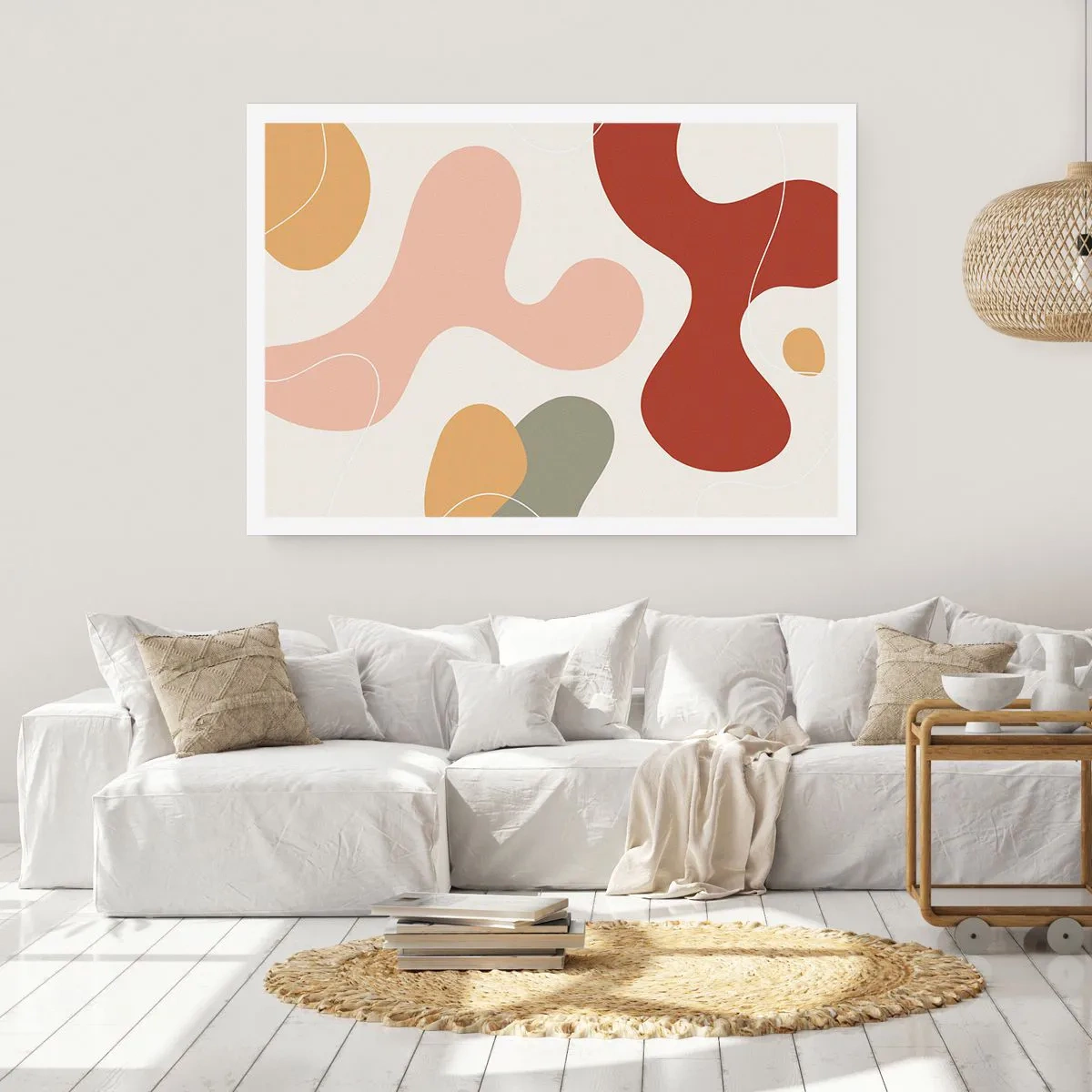 Affiche - Poster - Une composition abstraite aux tons pastel avec des formes dynamiques. - 100x70cm - Entrelac - Décoration murale moderne pour le salon et la chambre ARTTOR