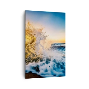 Impression sur toile - Image sur toile - Une vague dorée sur fond de soleil couchant - 80x120cm - S'amuser dans le sable - Décoration murale moderne pour le salon et la chambre ARTTOR
