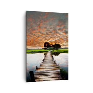 Impression sur toile - Image sur toile - Pont en bois sur l'eau au coucher du soleil - 80x120cm - Étendez vos bras - respirez - Décoration murale moderne pour le salon et la chambre ARTTOR