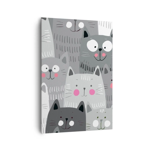 Impression sur toile - Image sur toile - Un motif amusant avec des chats dans des tons de gris - 70x100cm - Le monde des chats - Décoration murale moderne pour le salon et la chambre ARTTOR