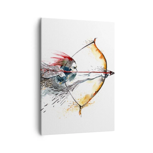 Impression sur toile - Image sur toile - Aquarelle dynamique d'un guerrier avec un arc et des flèches - 50x70cm - Guerrier mythique avec un arc de feu - Décoration murale moderne pour le salon et la chambre ARTTOR