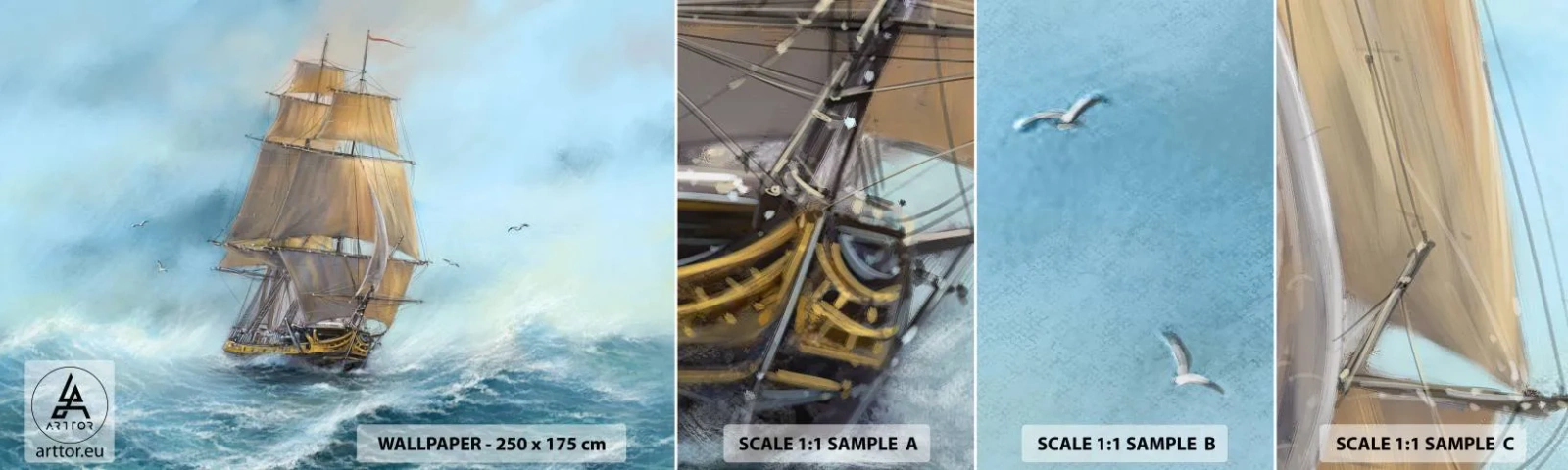 Échantillon De Papier Peint Standard Eco - Se précipitant sur les vagues - Mer, Bateau, Nautique - 100x30 cm