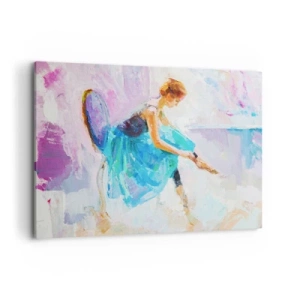 Impression sur toile - Image sur toile - Une ballerine se prépare à danser dans des tons pastel. - 100x70cm - Grâce ineffable, charme subtil - Décoration murale moderne pour le salon et la chambre ARTTOR