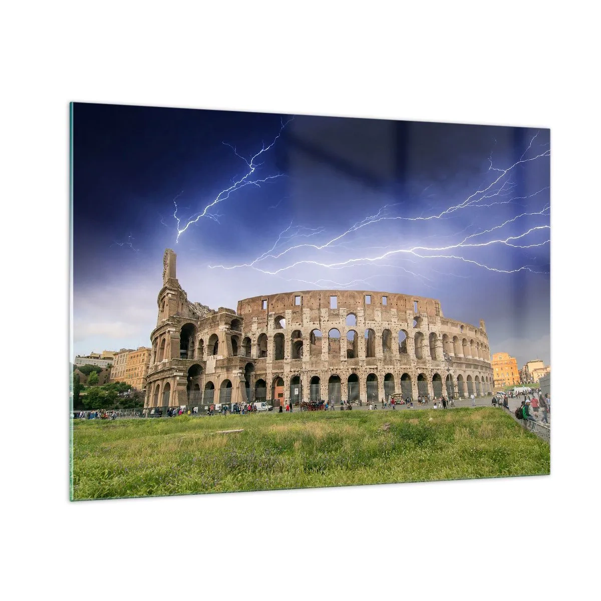 Impression sur verre - Image sur verre - Le Colisée de Rome pendant un orage - 100x70cm - Arène de combat - Décoration murale moderne pour le salon et la chambre ARTTOR